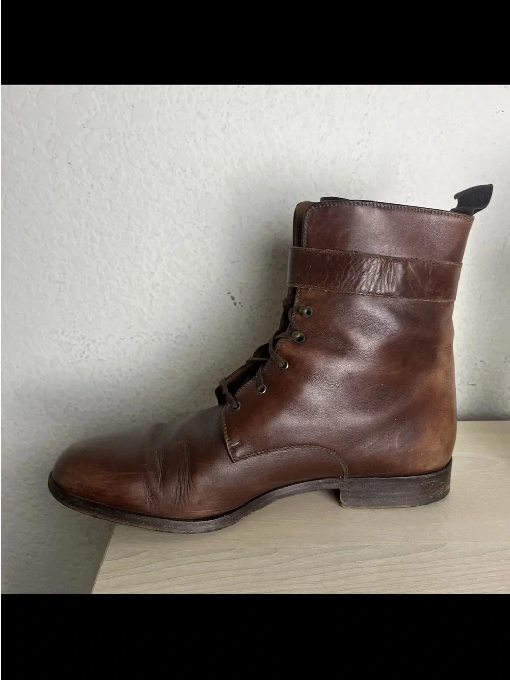 Dolce & Gabbana Men Size 9.5 Boots Leather Lace Up Brown Buckle